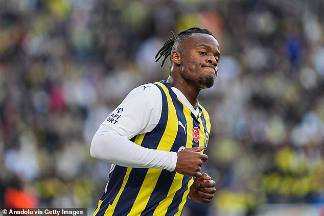The move is a huge talking point in Turkey, as it means he will play for his third different club in Istanbul having also previously had a loan stint at Besiktas (pictured playing for Fenerbahce)