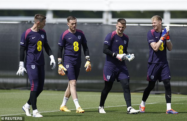 Heaton (second right) was taken to Germany to work with Dean Henderson (left), Jordan Pickford (second left) and Aaron Ramsdale (right)