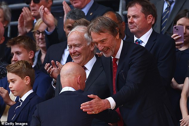 Ten Hag pictured being embraced by United co-owner Sir Jim Ratcliffe after May's FA Cup final