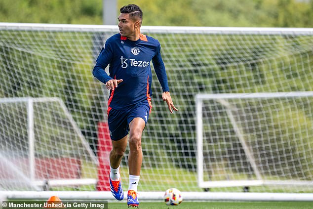 Selling Casemiro, pictured in training this week, could help United fund Ugarte's signing