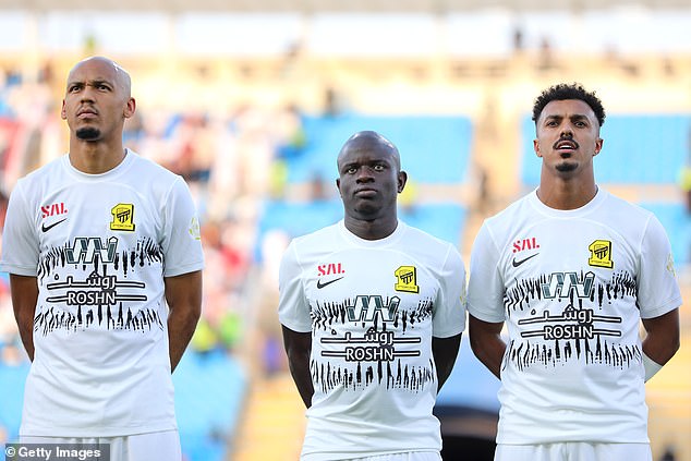 Kante (centre) now plays for Saudi club Al-Ittihad, who reportedly want to keep the Frenchman