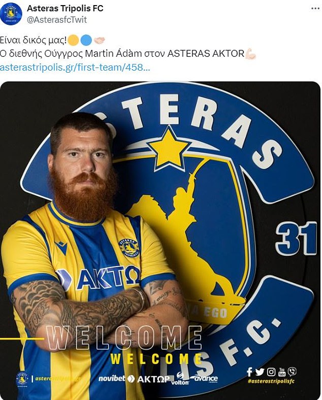 Adam has managed to secure a move to Asteras Tripolis in the Greek top flight