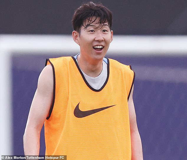 Spurs captain Son Heung-min pictured training with his team-mates in Japan on Thursday