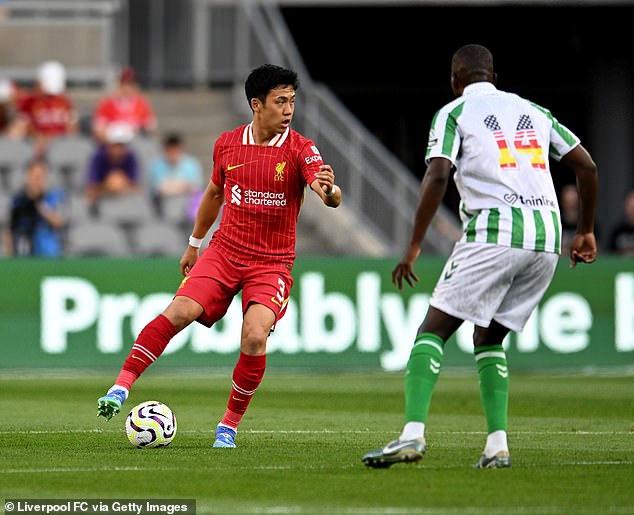Endo (left) played 45 minutes in Liverpool's 1-0 victory over Real Betis in a friendly this week