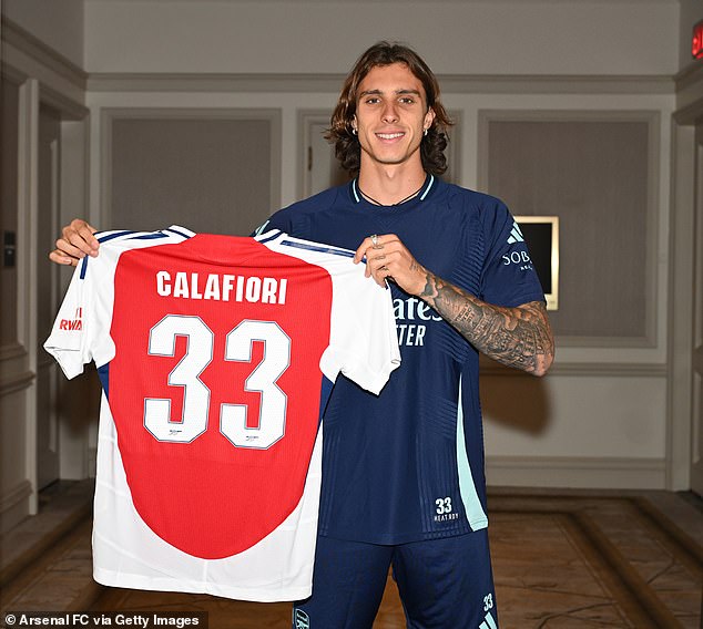 Calafiori has joined from Bologna and already linked up with his team-mates in Philadelphia