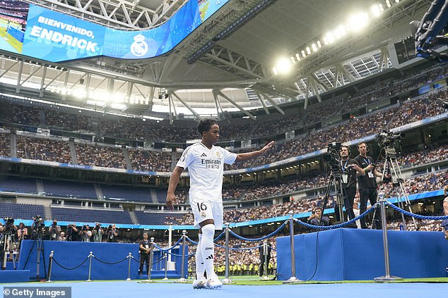 A reported 43,000 fans turned up to see Endrick's Real Madrid unveiling at Santiago Bernabeu