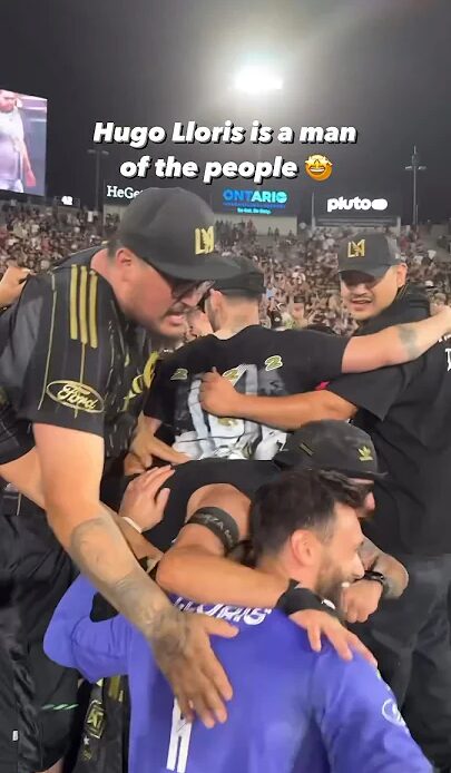 Hugo Lloris HYPE celebrating with fans after @LAFC win El Tráfico
