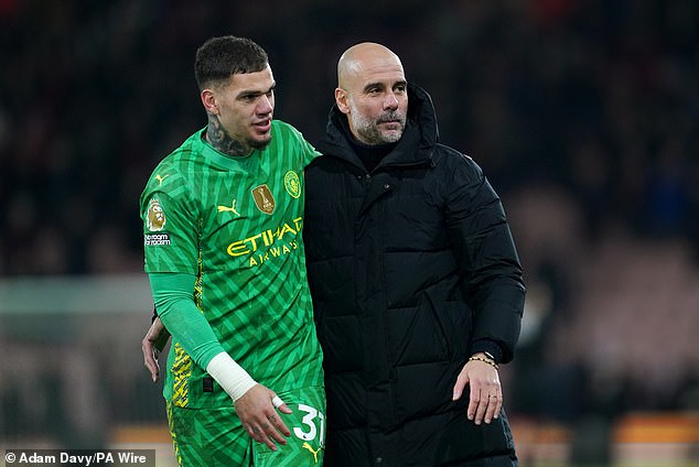 Ederson (left) has been connected with a £50million move from Manchester City to the Saudi Pro League