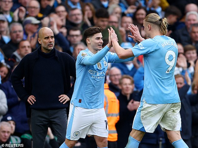 The 24-year-old has previously discussed his desire to play more key matches - ahead of star striker Erling Haaland (right)