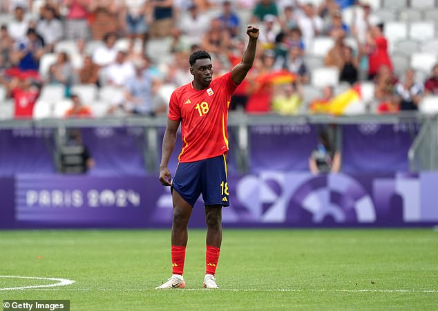 Atletico Madrid striker Samu Omorodion, pictured after scoring for Spain at this summer's Olympic Games, has been offered to Aston Villa