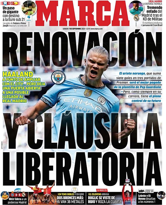 Marca led their report of Haaland's deal with the headline 'renewal and a release clause'