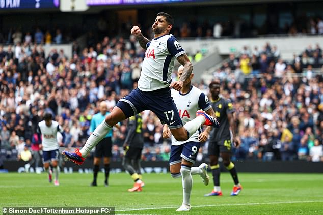 Romero pictured after scoring in a 4-0 victory over Everton in the Premier League last month