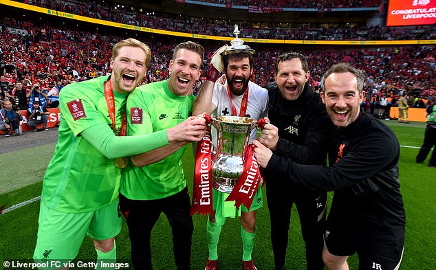 He has played No 2 to first-choice stopper Alisson (centre) for the last few years at Anfield