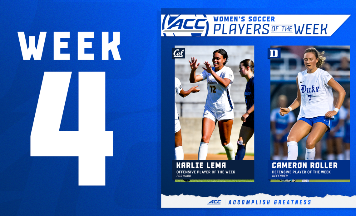 California’s Lema, Duke’s Roller Named ACC Women’s Soccer Players of Week