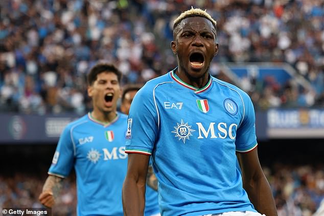 Chelsea have failed in their pursuit of signing Napoli striker Victor Osimhen (pictured)