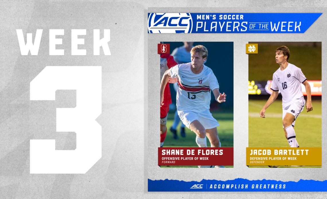 Stanford’s de Flores, ND’s Bartlett Notch ACC Men’s Soccer Player of Week Honors