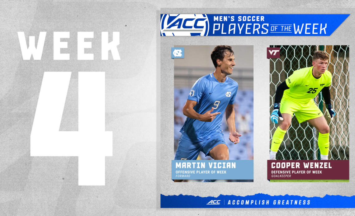 UNC’s Vician, VT’s Wenzel Named ACC Men’s Soccer Players of Week