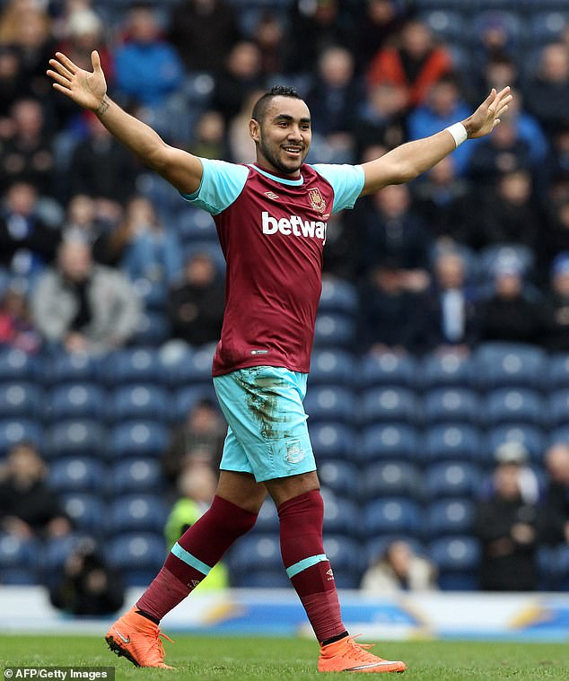 Payet pictured celebrating a goal for West Ham against Blackburn Rovers in February 2016