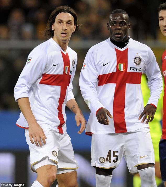 Balotelli pictured in 2009, next to Zlatan Ibrahimovic (left), when he was an Inter Milan player