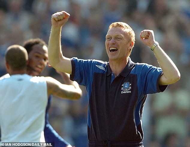 Moyes, pictured in 2006 after a 3-0 win over Liverpool, previously led Everton for 11 years