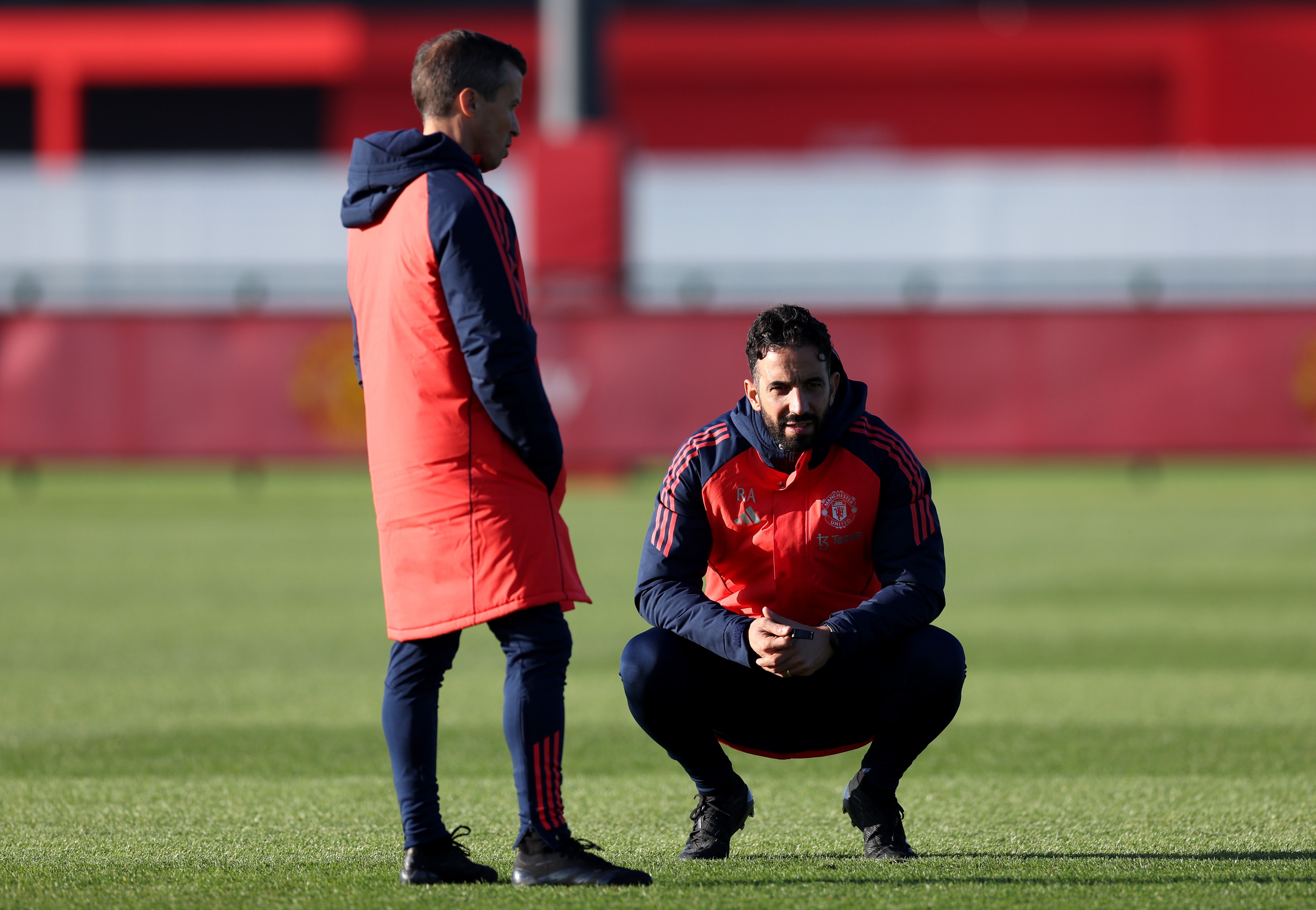 Ruben Amorim, Manager of Manchester United, looks on