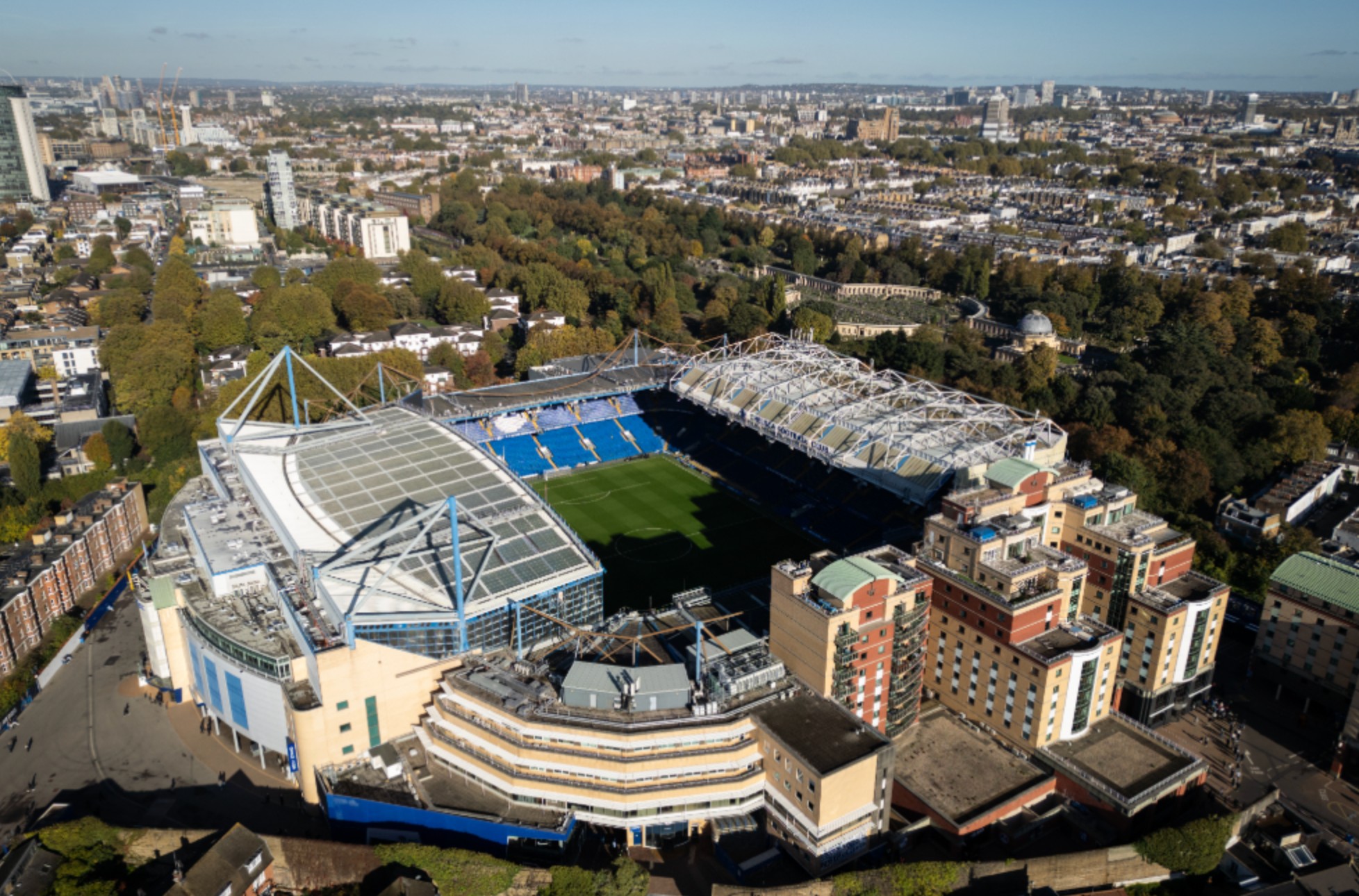 An aerial view of Stamford Bridge