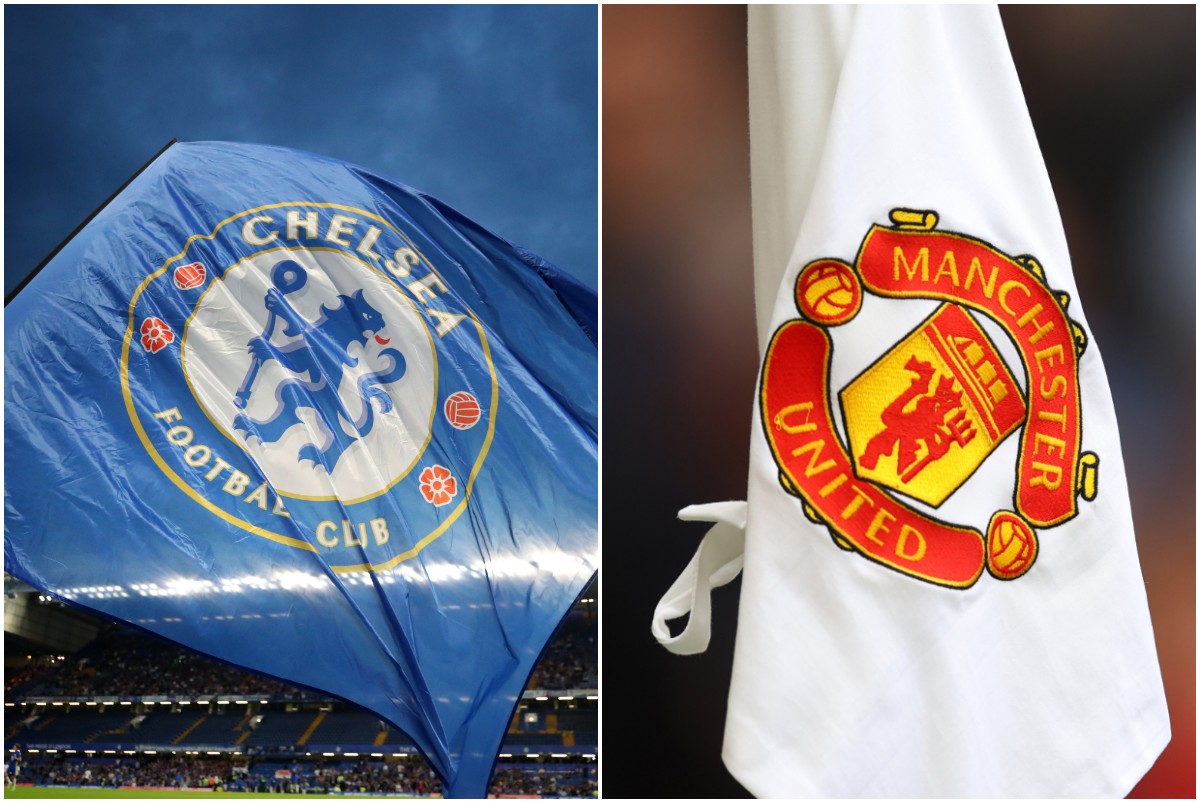 Chelsea and Manchester United logos on flags