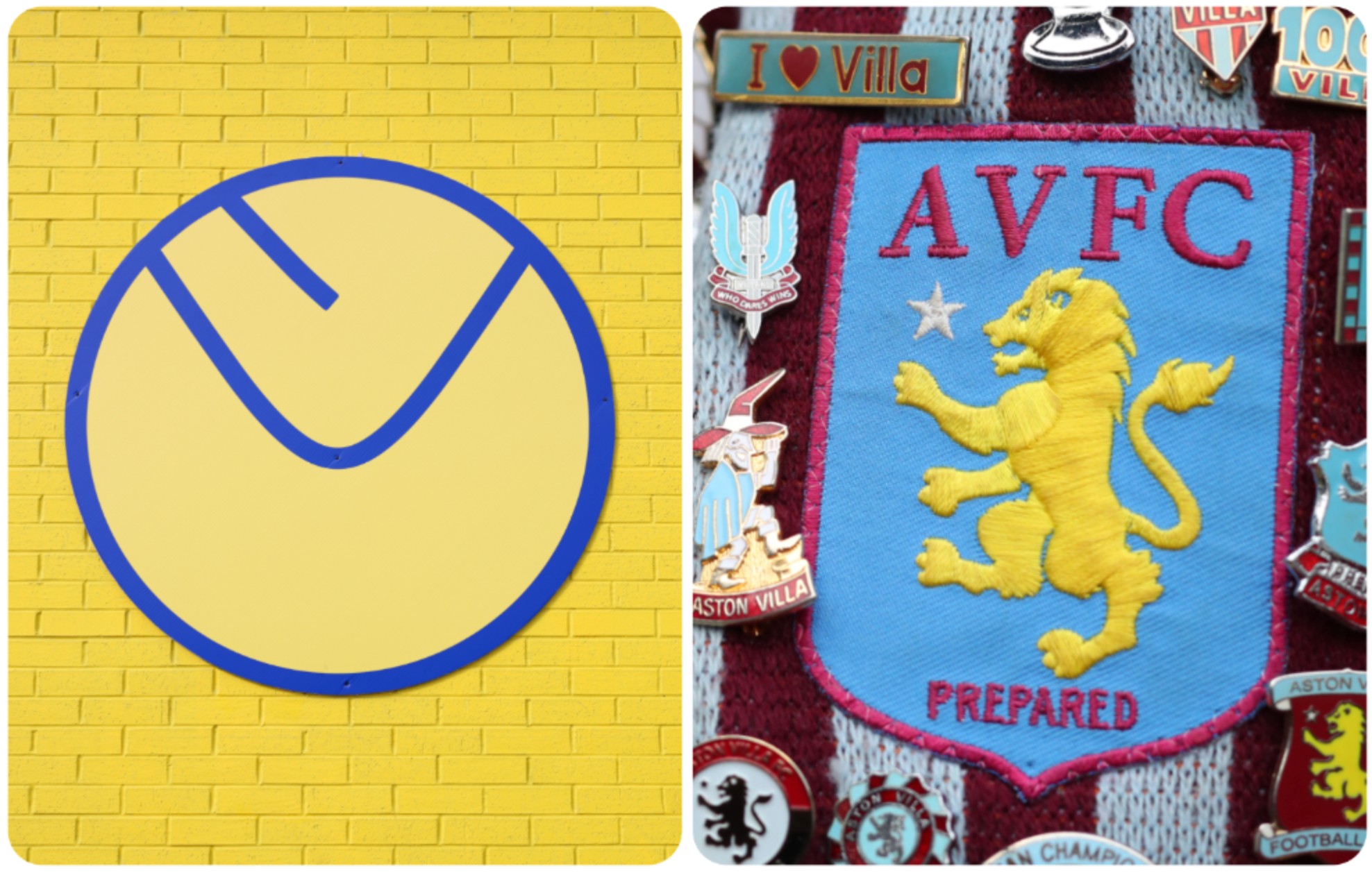 Leeds United and Aston Villa badges