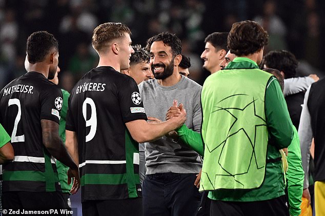 Amorim (middle) got the best out of Gyokeres during the pair's time together at Sporting Lisbon