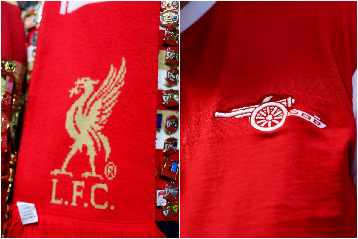 Liverpool scarf and Arsenal shirt