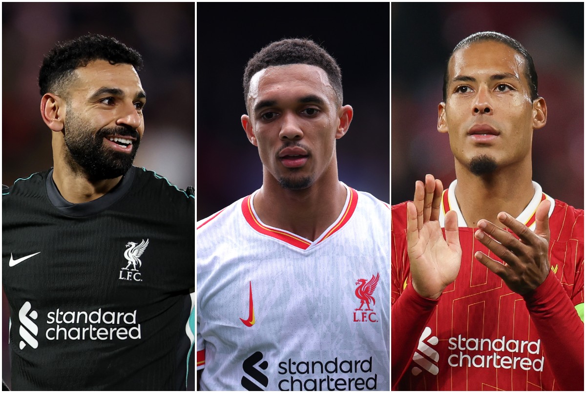 Mohamed Salah, Trent Alexander-Arnold and Virgil van Dijk of Liverpool