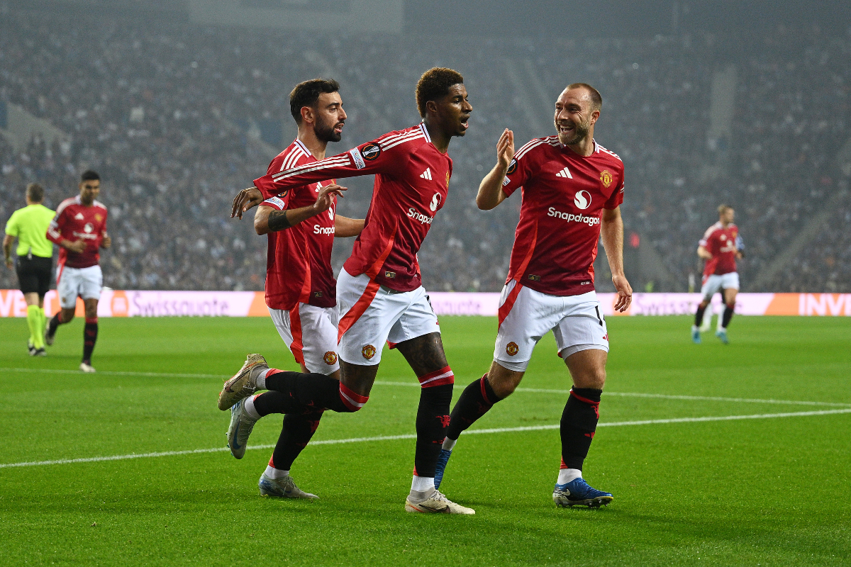 Marcus Rashford celebrates a Man United goal