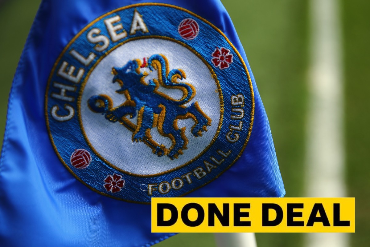 Chelsea FC flag with 'done deal' banner