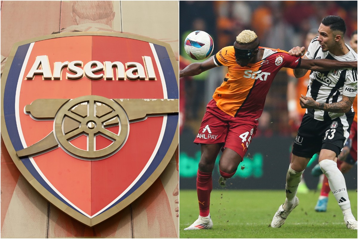 Arsenal logo and Victor Osimhen