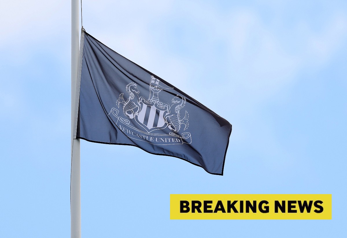 A Newcastle United flag and breaking news banner