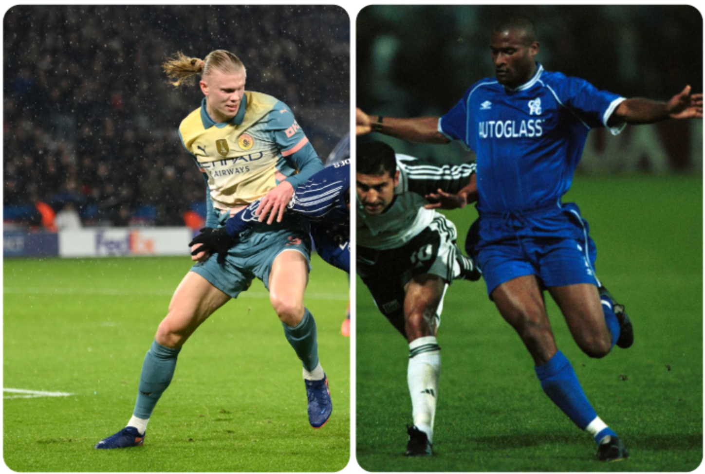 A composite image of Erling Haaland and Winston Bogarde.