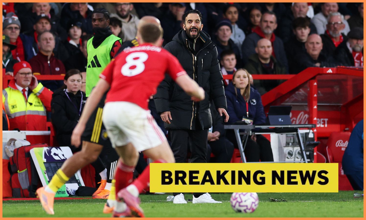 Ruben Amorim shouts instructions during Man United's draw vs Nottingham Forest