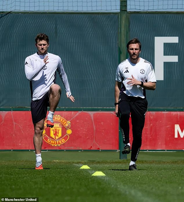 De Ligt, pictured training alone three weeks ago, has found his injury 'complex' to solve