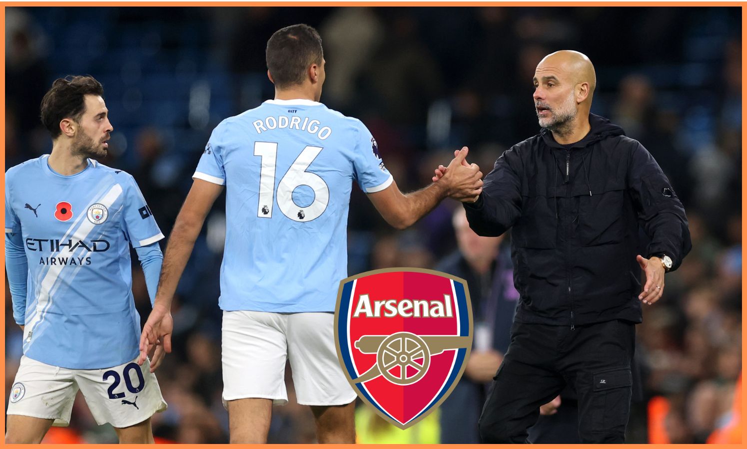 Rodri and Pep Guardiola of Manchester City