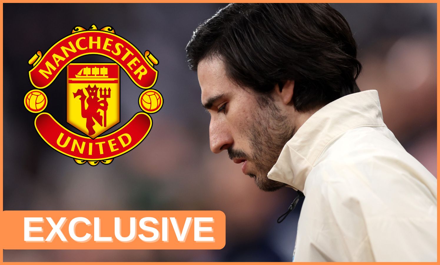 Sandro Tonali of Newcastle and Manchester United logo