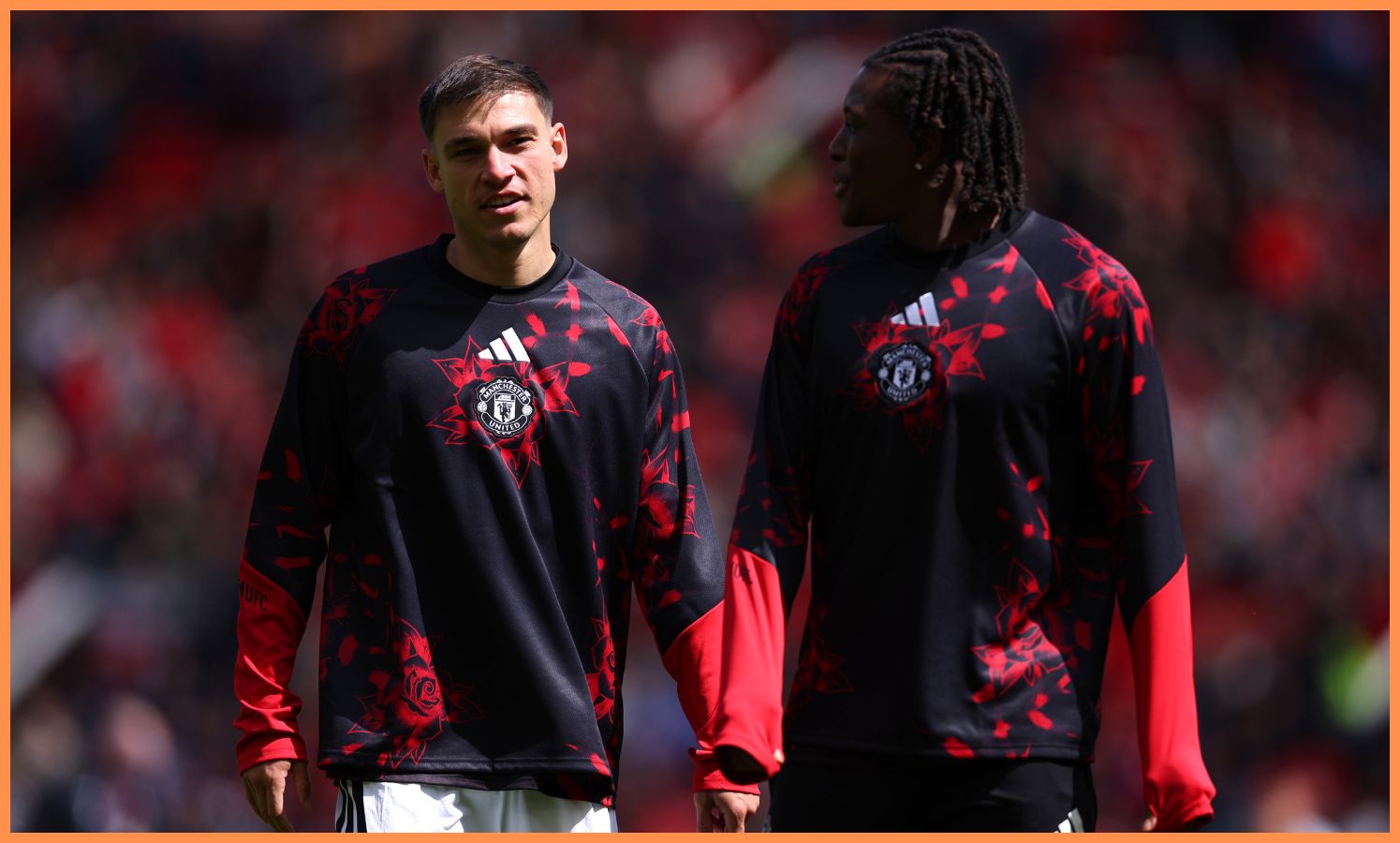 Manuel Ugarte warming up for Manchester United